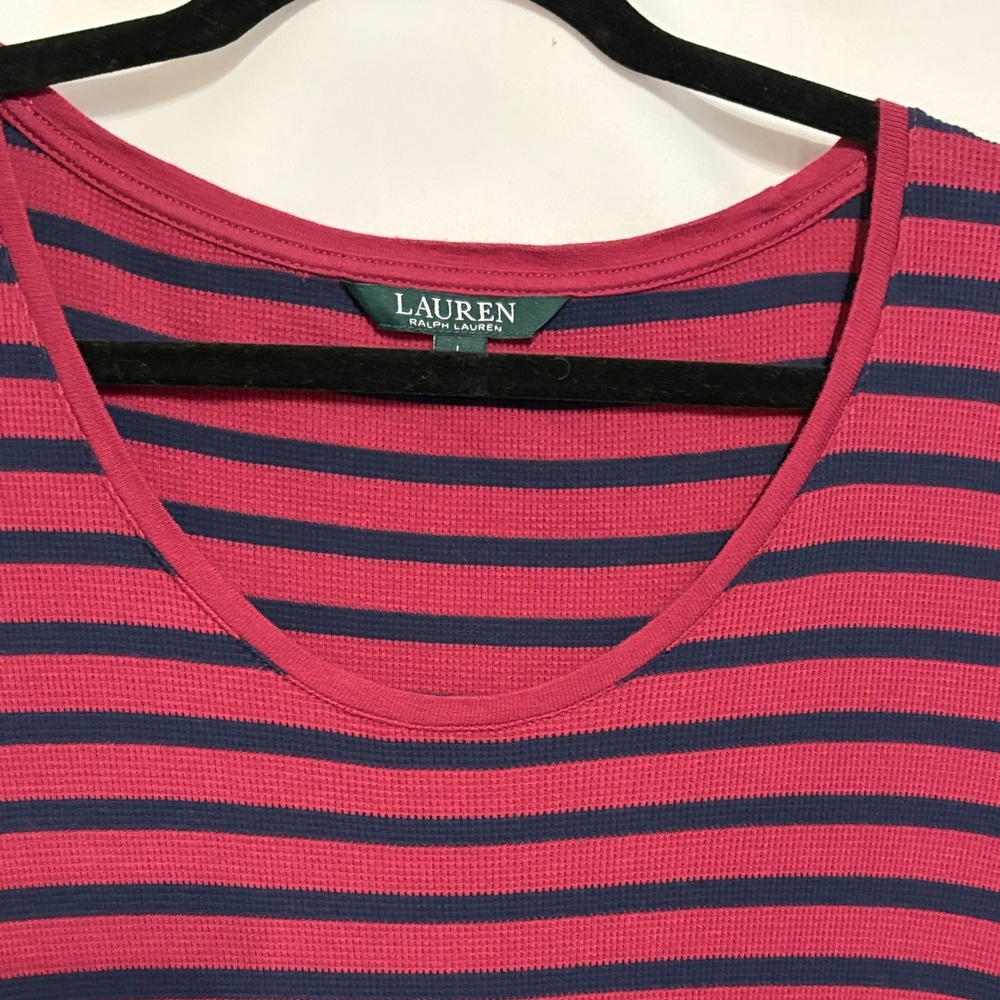 Lauren Ralph Lauren Burgundy Red and Navy Striped Midi Dress NWOT SZ L